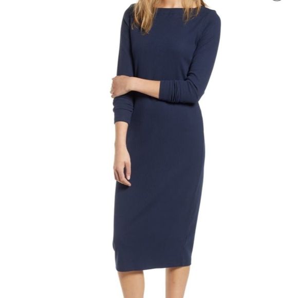 NWOT 1901 Rib Stretch Cotton Midi Dress - Picture 1 of 4
